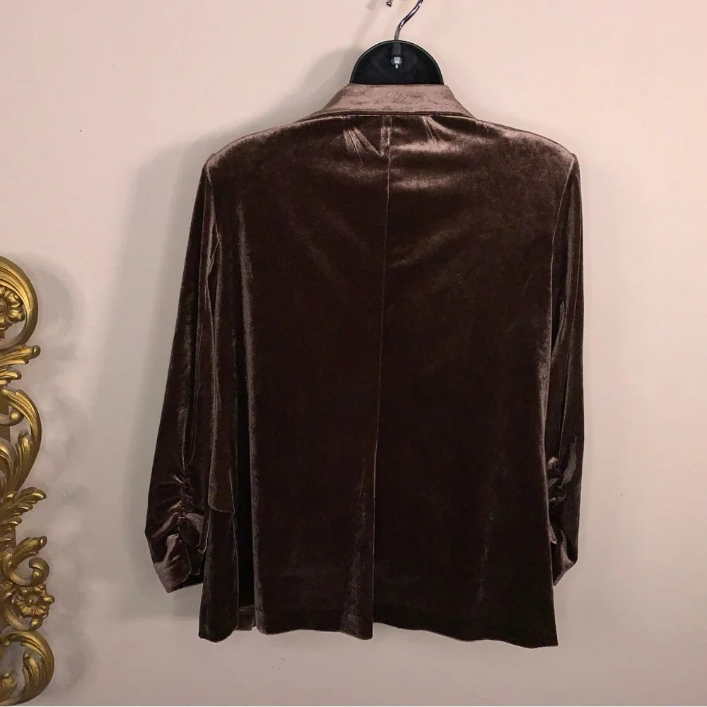 Y2K Era Small Cato Brown Velour Stretch Blazer Ruched 3/4 Length Sleeve